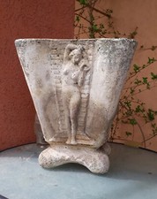 ANTICO VASO LIBERTY ART NOUVEAU FIORIERA PIANTE IN CEMENTO MARMO H33 