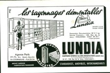 Publicité ancienne les rayonnages démontables Lundia  1952 issue de magazine 