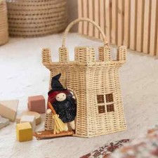 Borsa Castello Tessuto Rattan Carino Tessuto a Mano Cesto Portaoggetti Arredamento Casa Viaggio