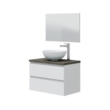 Mobile Bagno Sospeso 80 Cm 2 Cassetti Con Lavabo Da Appoggio Tokyo Bianco Lucido
