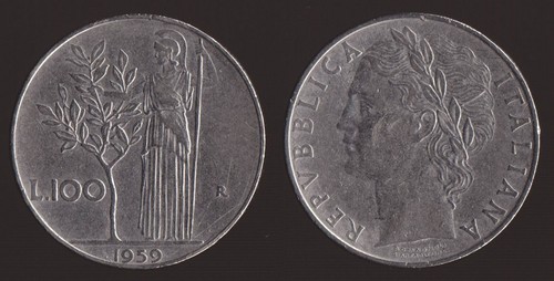 100 lire 1959 minerva italia - 1959,