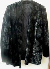 VINTAGE GIACCA IN VELLUTO VERDE E NERO  FLOREALE CON FILI DORATI _ TAGLIA COMODA