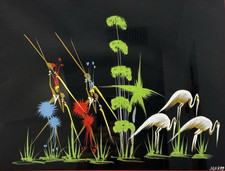 Quadro firmato vintage arte popolare africana incorniciato opaco raro decorazione culturale regali