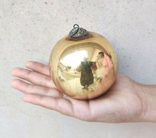 Antico Tedesco Kugel Dorato Vetro Sfera 3.25 " Old Natale Ornamento Originale