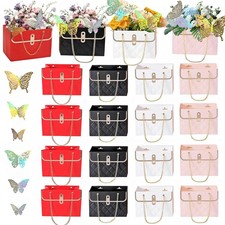 16 Pack Flower Paper Gift Bag and 24 3D Butterfly Decor, Bouquet Portable Flo...
