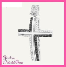 PENDENTE CROCE UOMO IN ORO BIANCO 18K DIAMANTI NATURALI 0.42 CARATI CERTIFICATO 