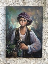 Quadro vintage -Ragazzo Con Frutta- dipinto a olio su tela