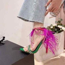 Sandali Donna 11 cm Verde Viola Gioiello Eleganti Pelle Sintetica 78656