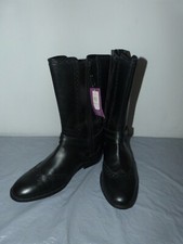 Stivali da donna in pelle nera JOHN LEWIS Brogue al polpaccio taglia 5 (38)