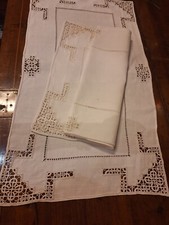 Coppia  Striscia Ranner  Centro In Lino Ricamo A Mano Punto Ago Cm64x35.