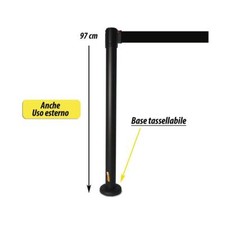 COLONNINA DA ESTERNO TENDI NASTRO SEGNA PERCORSO TASSELLABILE DA PAVIMENTO NERA
