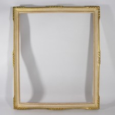 GRANDE CORNICE IN LEGNO BIANCO E ORO DORATO 60 x 50 cm VINTAGE METà 1900 W124