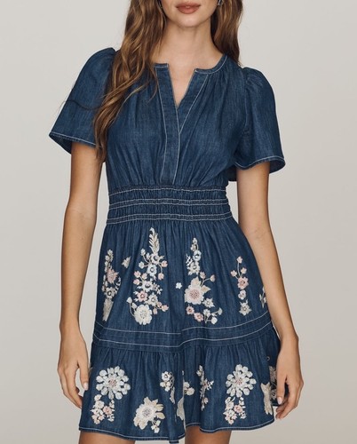 Mini abito denim ricamato - in,