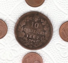  N  1  ITALIA  RARA   MONETA  10  CENTESIMI  1867   . OM .