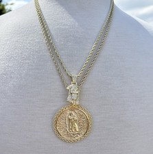 Catene a due corde placcate in oro 14 kt con crocifisso e ciondolo Gesù