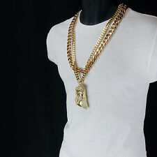 Ciondolo pezzo di Gesù placcato oro cubico-zirconi due catena cubana 30"