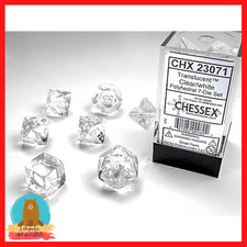 SET 7 DADI POLIEDRICI CLEAR/WHITE rpg gdr per dungeons & dragons