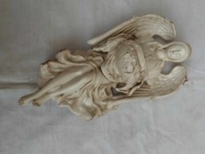 ANTICA SCULTURA ANGELO ACQUASANTIERA IN CERAMICA BIANCA STILE BASSANO