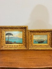 Coppia di antichi dipinti di scuola napoletana, olio su tavola, fine '800, 28x32