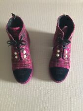 CHANEL ANKLE BOOTS PINK TWEED LACE UP N. 36,5 italiano