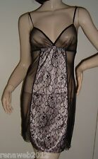 TEZENIS SOTTOVESTE VOILE NERO PIZZO ROSA TAGLIA M SEXY LINGERIE INTIMO