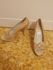 Sandali SONIA FORTUNA n.39 ocra tacco 11cm plateau 2,5cm comodi eleganti 