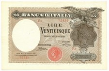 25 LIRE BANCA D'ITALIA AQUILA CON BANDIERA SABAUDA 22/01/1919 SUP-