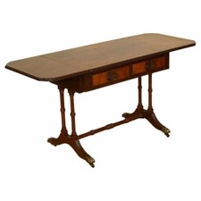  BELLISSIMO TAVOLINO VINTAGE ALLUNGABILE IN MOGANO FIAMMATO FOGLIA GOCCIA