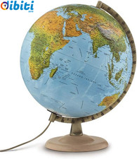 - Mappamondo Cartografia in Rilievo, Luminoso, Girevole, Base in Legno Di Faggio