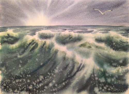 Sea bird waves - sea, d'arte