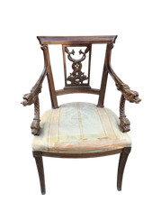 Antica poltrona della fine dell'800 intagliata braccioli  con delfini mitologici