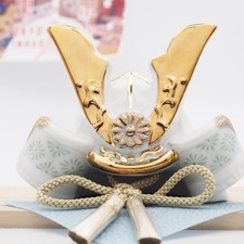 Yakushigama Casco Samurai Giapponese Kabuto 'Refined White-Blue' Warrior Display