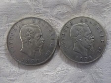 VITTORIO EMANUELE II LOTTO DI 2 MONETE IN ARGENTO DA 5 LIRE-  1870 E 1875  -ROMA