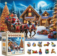 Puzzle in Legno Da 500 Pezzi, Slitta Di Babbo Natale Con 50 Pezzi a Tema Nataliz