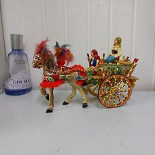 Antico Originale Carretto Siciliano  Legno Personaggi In Terracotta 33 Cm.