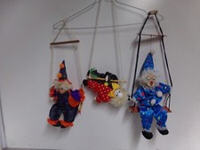 Clown Arlecchino con testa in porcellana da appendere