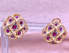 ORECCHINI IN STILE IN ARGENTO 925 PLAC. ORO CON PERNO E CLIP E RADICE DI RUBINO