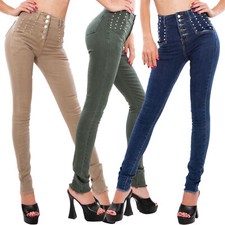 Jeans donna pantaloni denim vita alta borchie skinny slim TOOCOOL KW-50