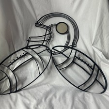 CASCO CALCIO METALLO QUADRO Memento Wall Rack con ganci con 2 palloni da calcio in metallo