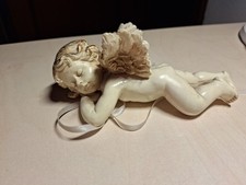 Angioletto Sdraiato Bianco Con Dettagli In Oro - Resina - 15 × 8 cm Ca.