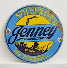 VINTAGE JENNEY SOLVENIZED HI-POWER BOSTON PORCELAIN ENAMEL METAL SIGN SIZE 6"