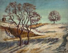 Quadro a Olio Impressionista Paesaggio Invernale Con Pecore Quando Heilbron 1924