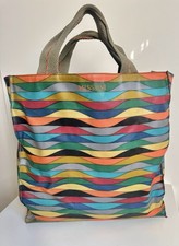 MISSONI Borsa da spiaggia vintage a righe anni 80 cerata intreccia multicolor...