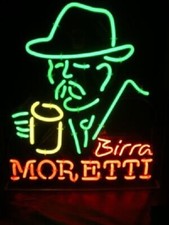 Insegna Neon Birra Moretti 24"x20" Luce Fatta a Mano Tubo Vero Vetro Arte Visiva