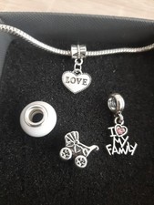 Charm Ciondolo Per Bracciale Famiglia  Cuore  Tono Argento Love Amore Regalo
