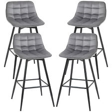 HOMCOM Set 4 Sedie Imbottite Alte Sgabelli da Bar Stile Nordico Velluto Grigio