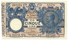 5 LIRE BIGLIETTO DI STATO VITTORIO EMANUELE III FLOREALE 24/02/1922 qFDS