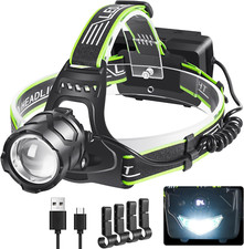 Torcia Frontale Led Ricaricabile Lampada Frontale 90000 Lumen 9000Mah 5 Modalità