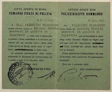 RSI ROMA CITTÀ APERTA COMANDO FORZE DI POLIZIA TESSERA BILINGUE NOVEMBRE 1943