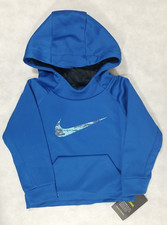 NUOVO Nike Ragazzo Taglia 2T Felpa con Cappuccio Swoosh Pullover Termico Felpa con Cappuccio Logo Blu